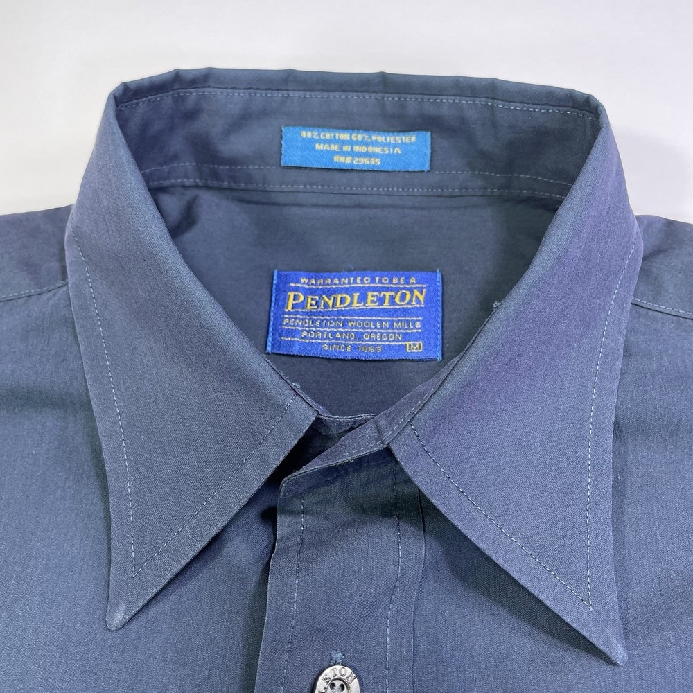Pendleton Metal Button Dress Shirt Men's Medium Blue Long Sleeve Iridescent Like